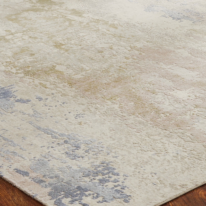 Hand Knotted Abstract Area Rug in Blue/Tan, Rectangle 9' x 12'