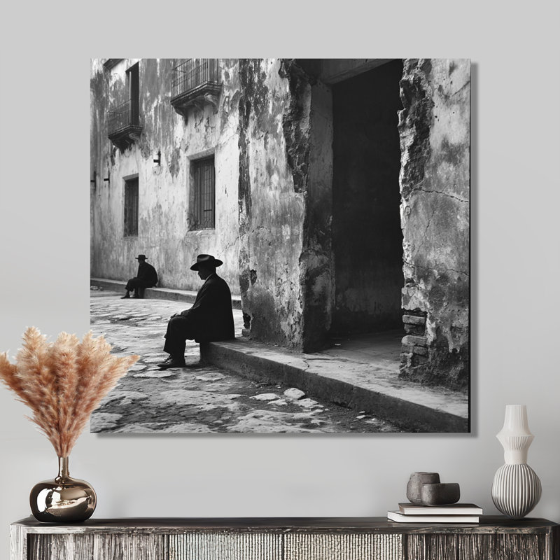 Vieil homme avec un chapeau dans la ville sicilienne - salon d'art mural homme, Toile tendue, H 16 po x l 16 po x P 1 po