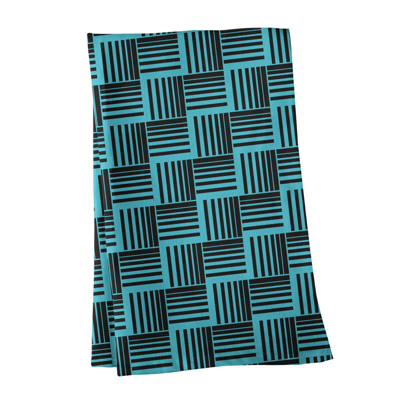 Torchon classique à rayures Baskettressées, Bleu et noir, Croisé en coton