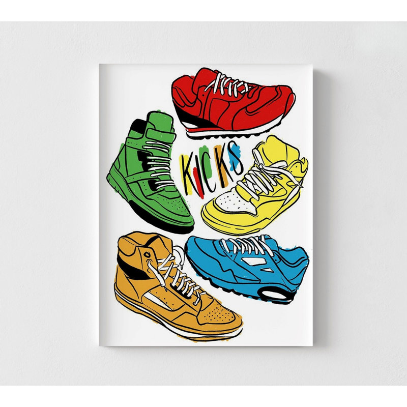 «Retro Kicks Mute» par Milli Villa, affiche de chaussure principale, affiche murale pour chambre d'enfant, décor de chaussures arc-en-ciel