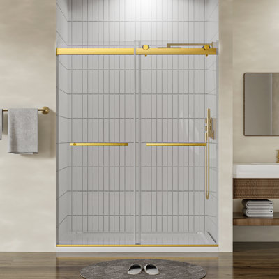 Porte de douche coulissante double l 56-60 X x H 75 With avec verre trempé 5/16,, porte de douche sans cadre, salle de bain
