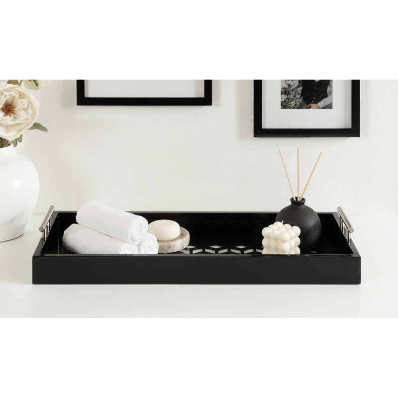 Magalia Narrow Rectangle Serving Tray, Black/Silver, 16.5" W x 12.25" D
