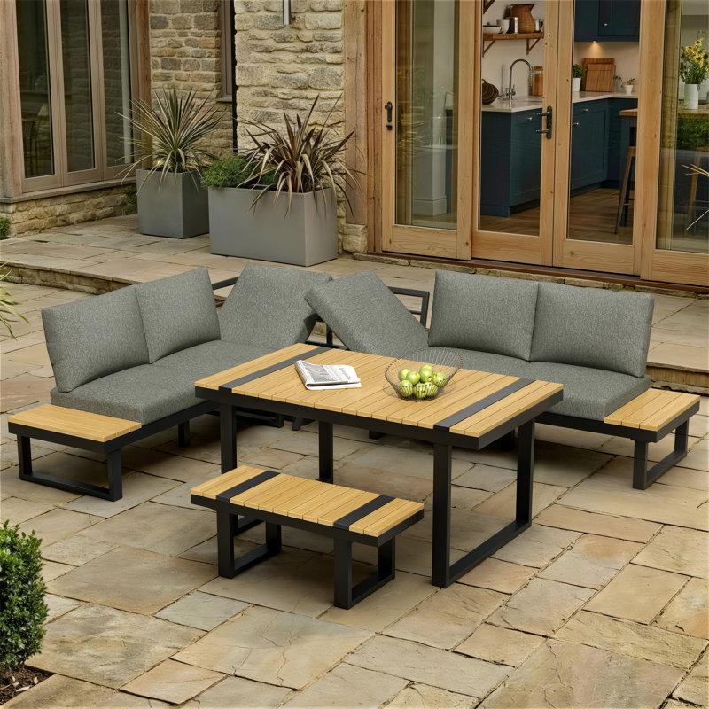 8-Person L-Shaped Garden Sofa Set with 5-Position Adjustable Recline and Bench