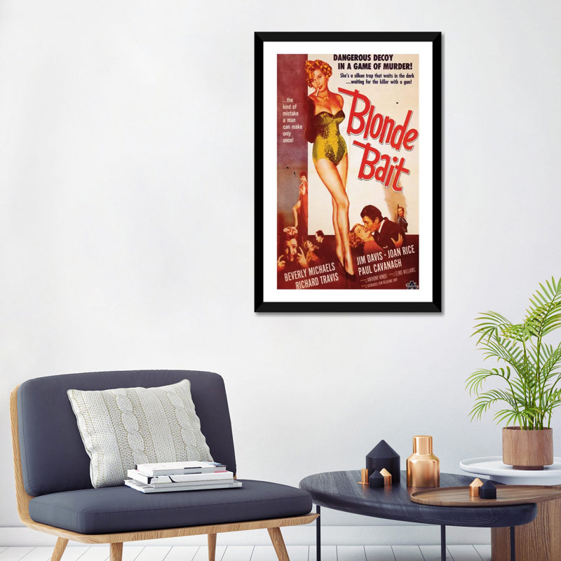 Appât blond - publicité imprimée, H 32 po x l 24 po x P 1 po, Blanc, Papier encadré noir