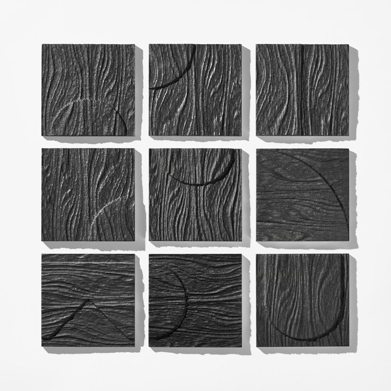 Trevino Carved 4x4 3D Satin Basalt Stone Tile, Black