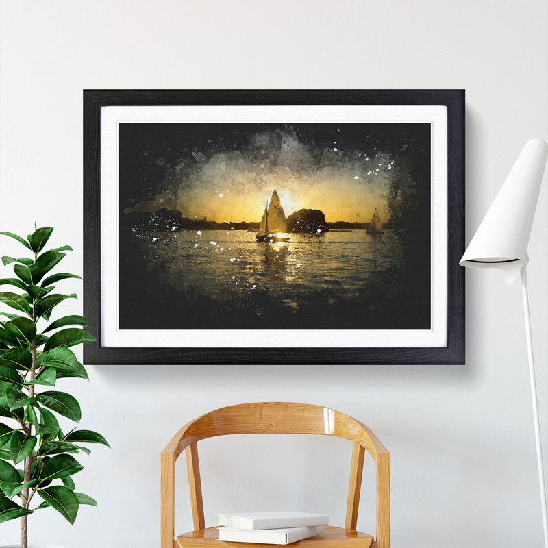 Sailboats on the Lake Paint Splash - Picture Frame Graphic Art, 36cm H x 48cm W x 2cm D, Black Framed