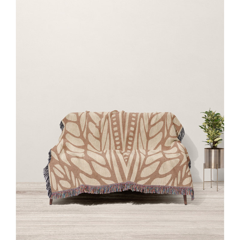 Couverture 100% coton Buga, Jeté, Rouille / beige