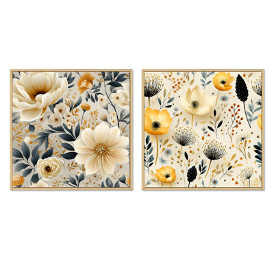 Clea - Ensemble de 2 collages carrés botaniques abstraits