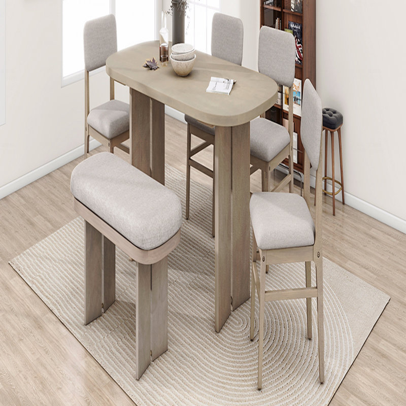 Ensemble de table de salle à manger en bois massif avec banc - Ensemble de table de salle à manger rembourré 6 pièces avec banc, mobilier de cuisine de ferme moderne bicolore pour les réunions de famille