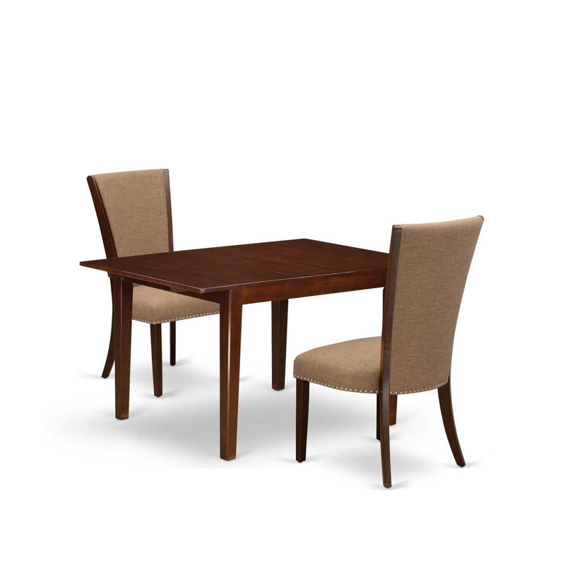 Ensemble de table de salle à manger 3 pièces à plateau rectangulaire en bois massif avec finition papillon