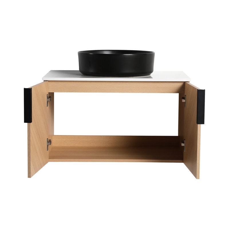 Meuble-lavabo de 76 cm avec lavabo en céramique décorative, comptoir en pierre artificielle et base en contreplaqué