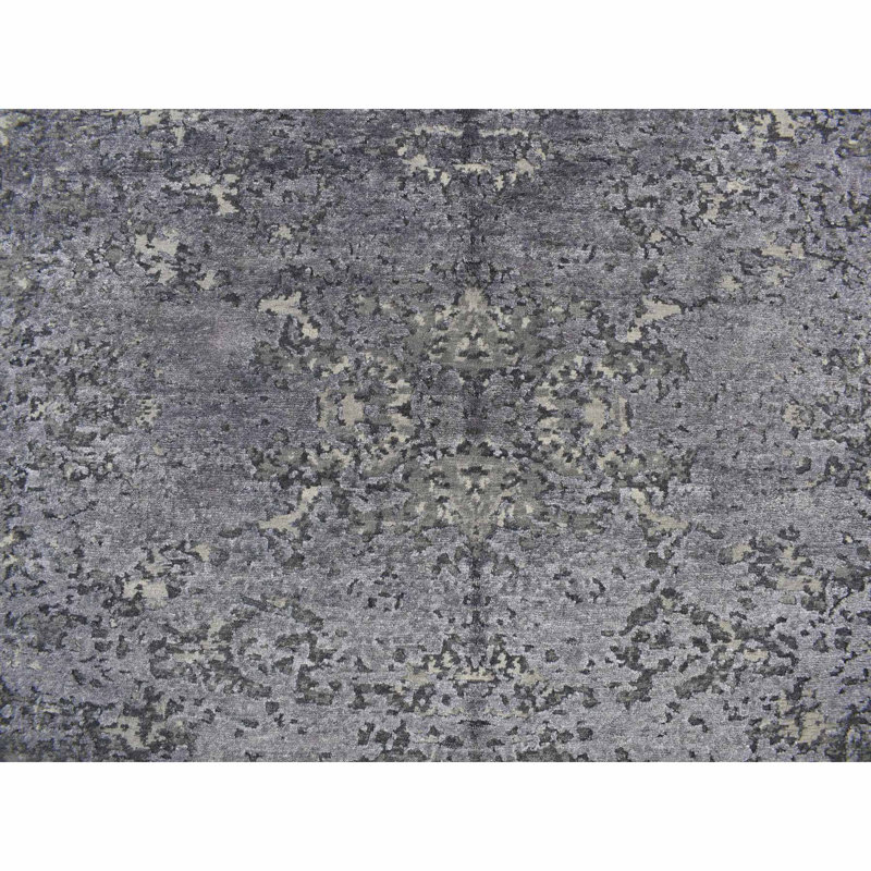 Tapis noué à la main en laine et soie à motif abstrait 8 pi x 9 pi 8 po CC0734C4B58E41E89CD6CB96C98C32F1
