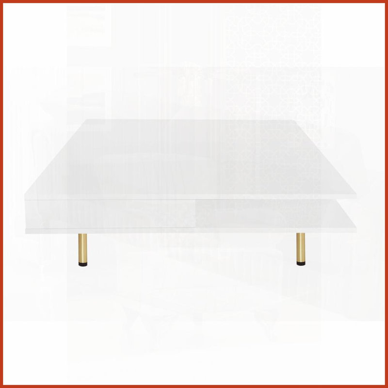 Table basse moderne blanche avec pieds dorés et amp; 2 tiroirs - plateau ultrabrillant facile à nettoyer Vaste espace de rangement pour le salon