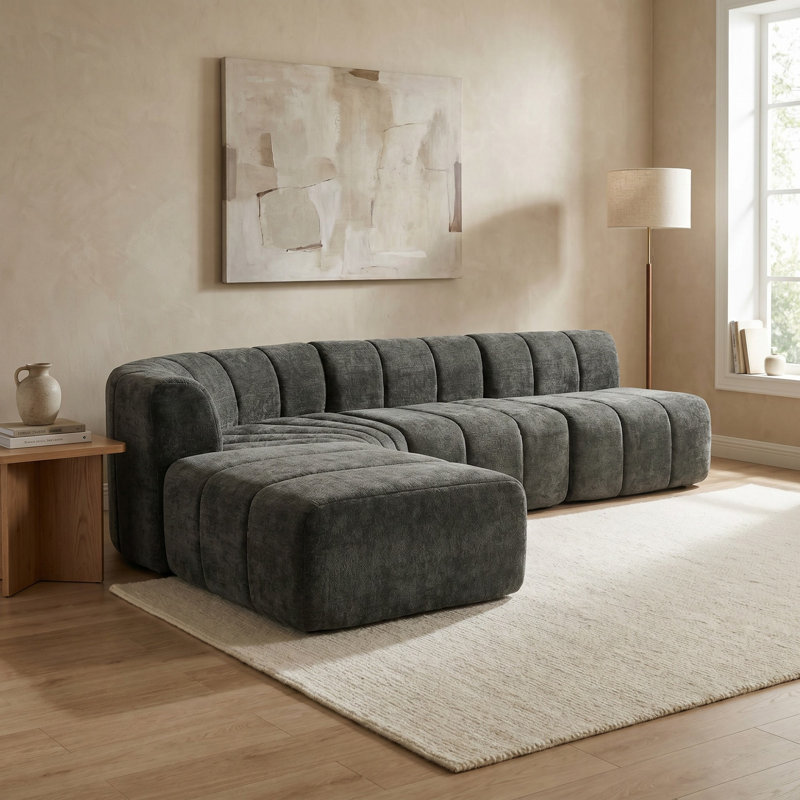 Canapé modulaire semi-courbé modulaire 116,52 "avec repose-pieds en chenille à couture verticale avec repose-pieds mobile pour salon