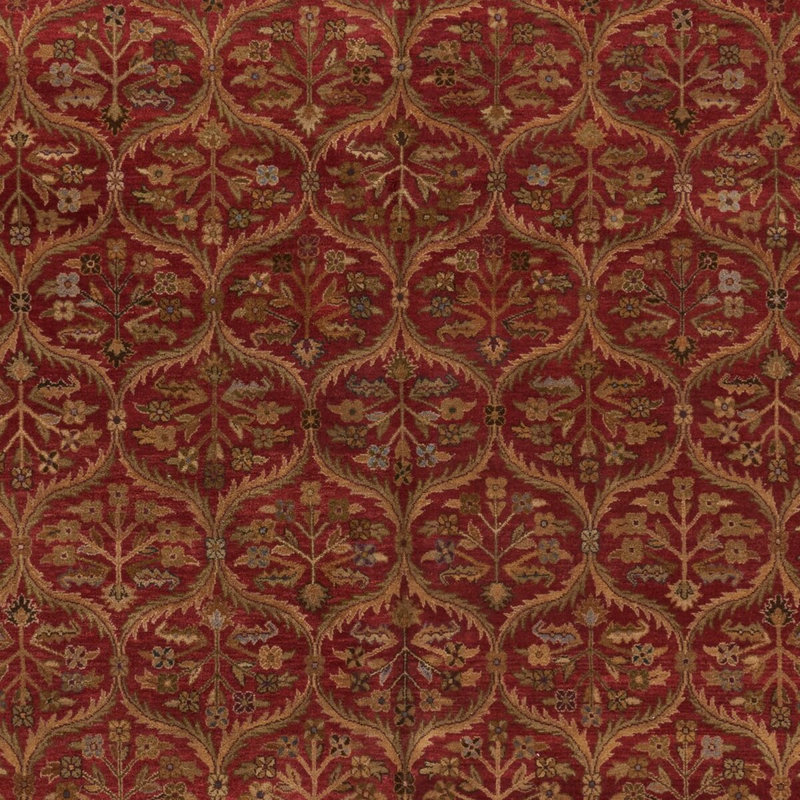 Tapis oriental 100 po en laine rouge / bleu marine / brun Belfield, Rectangle 10 pi x 14 pi
