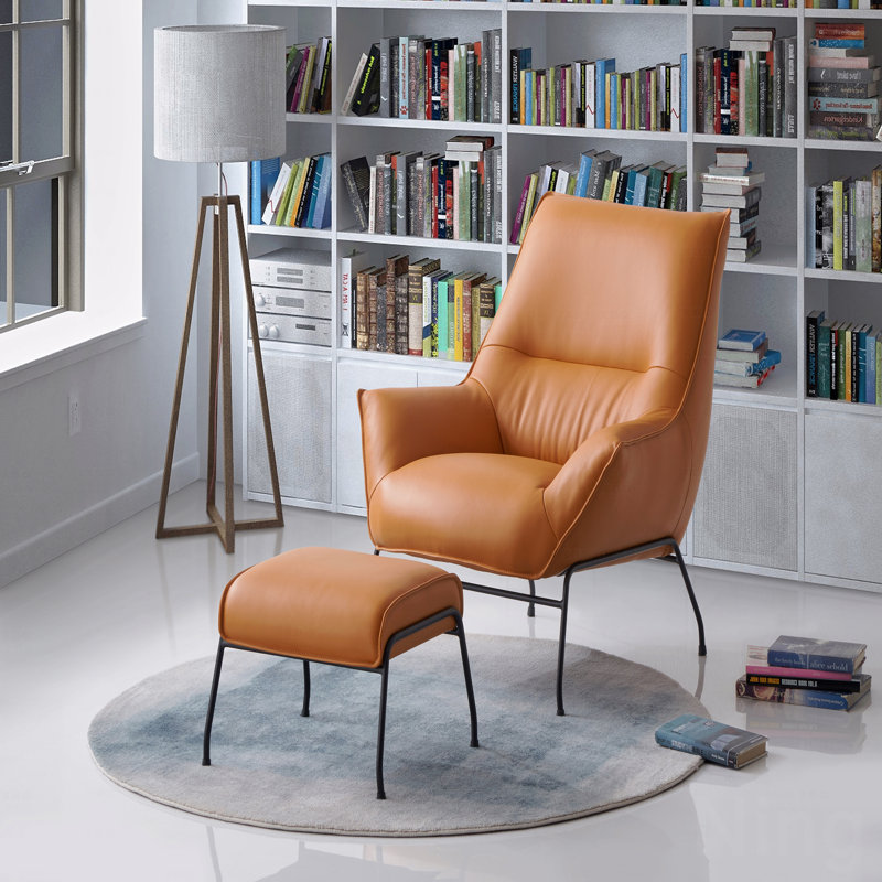 Fauteuil d'appoint et repose-pieds en cuir fleur, Grès