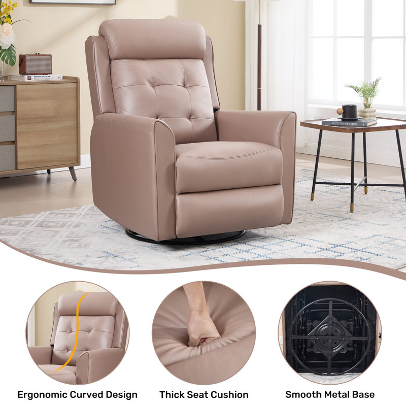 Fauteuil inclinable manuel pivotant de 30,7 po en cuir végétalien contemporain et respirant, Gris clair