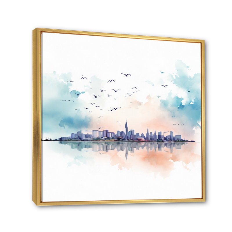 Charleston Skyline - Cityscapes Wall Decor, H 16 po x l 16 po x P 1 po, Cadre flottant doré