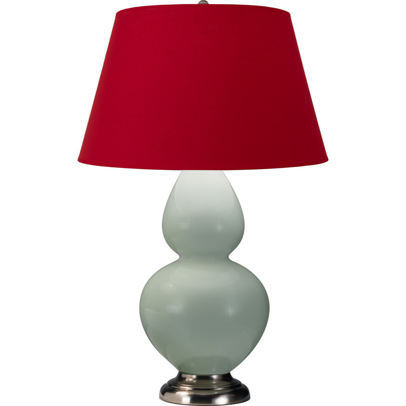 Lampe de table double gourde en céramique, Blanc cassé, Céladon glacé / argent antique, Argent argent