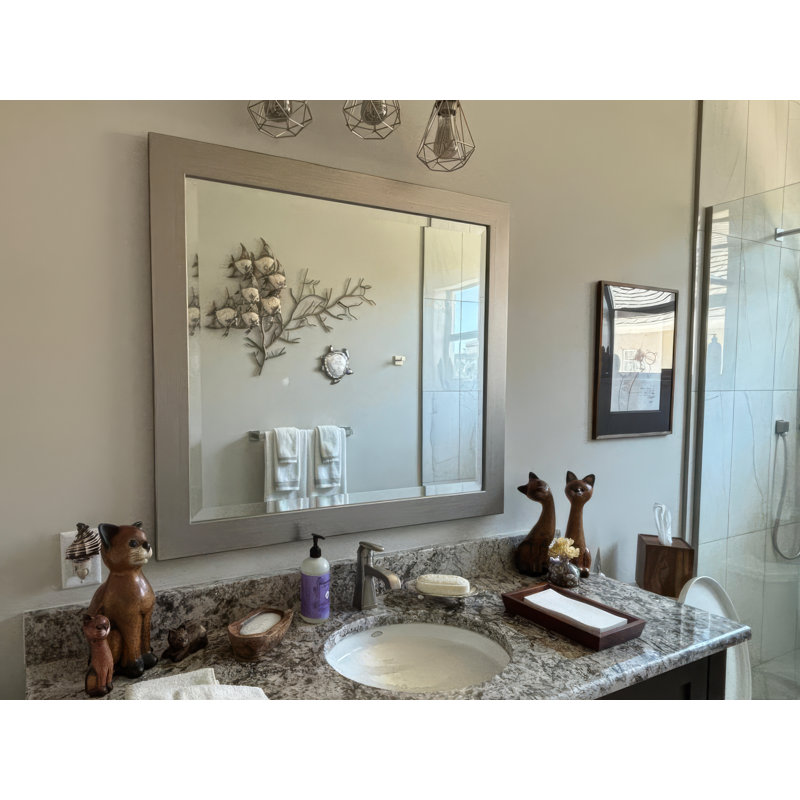Shmuel Wood Framed with Safety Backing Ideal for Bathroom / Vanity Mirror, 30" x 40", Antique Satin Nickel
