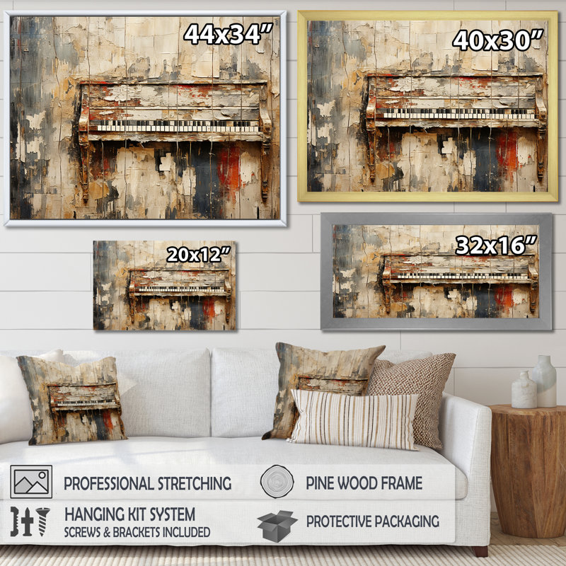 Rustic brown piano melody I - Music Piano, reproduction sur toile, H 16 po x l 32 po x P 1 po, Toile tendue