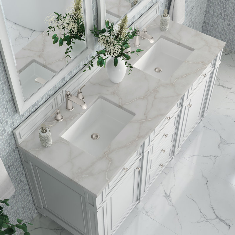 Bristol 60 in. Double Vanity, Bright White, Victorian Silver, 8" Widespread