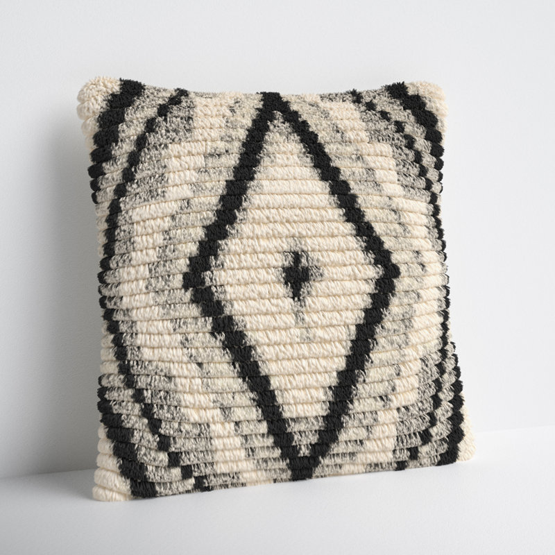 Cyan Geometric Wool Throw Pillow, 20" x 20", Polyester