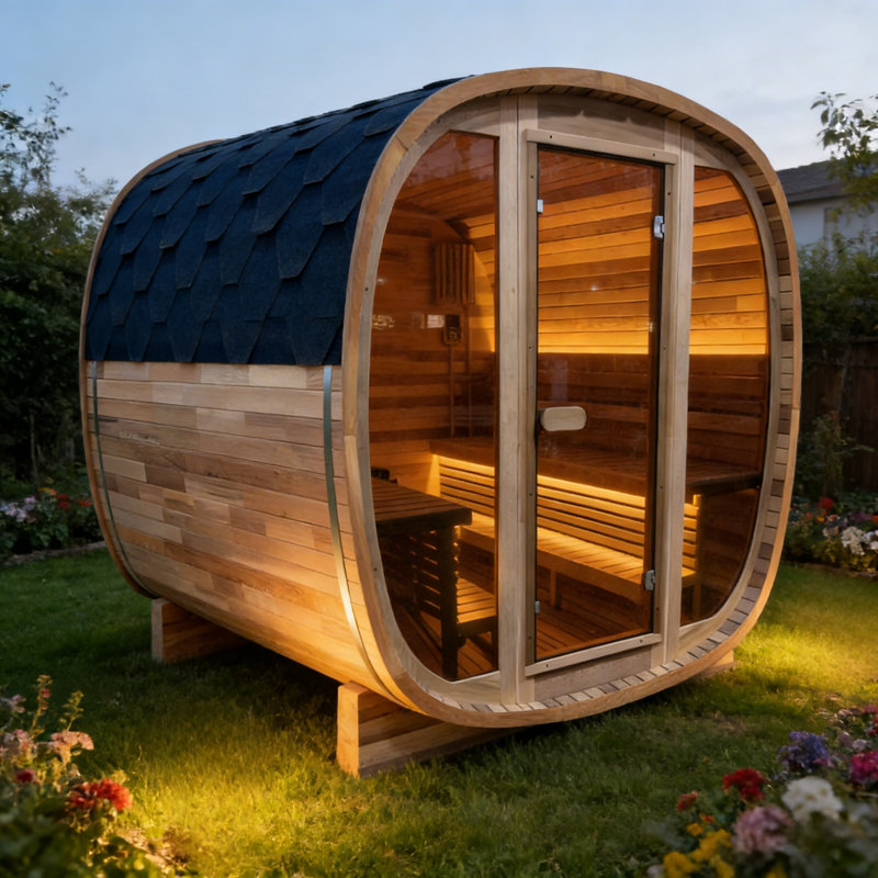 Sansheng® 6 Person Premium Spliced Red Cedar Outdoor Sauna Room With Tinted Glass Door