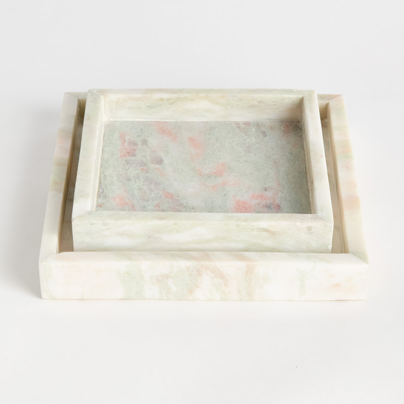Verdigris Green and White Marble Square Trays Small, Small