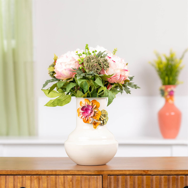 Vase floral floral en métal H 8,5 po