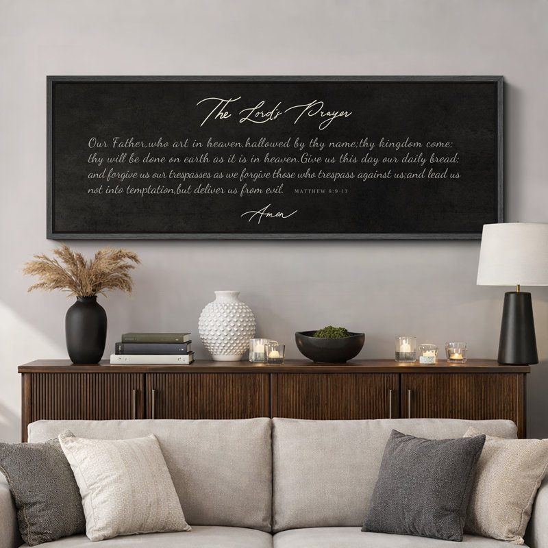 «The Lord's Prayer», œuvre d'art religieuse, décoration murale de salon, H 20 po x l 60 po, Noir, noir, noir, noir
