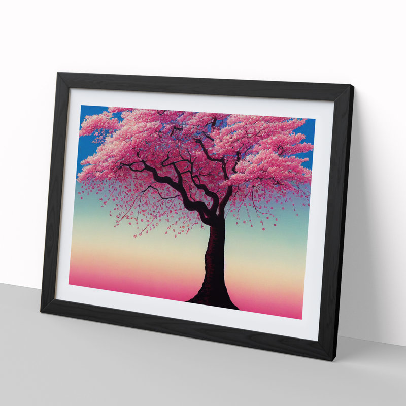 XH1022-9708X Vivid Cherry Blossom Tree - Single Picture Frame Print, Black, 46cm H x 64cm W