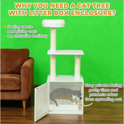 Arbre à chat blanc avec bac à litière