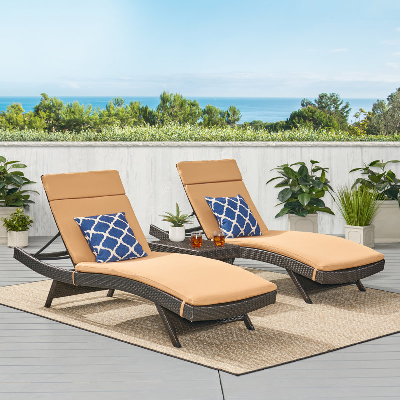 Frankel Outdoor Wicker Chaise Lounge Set with Table , Cushion Included, Caramel