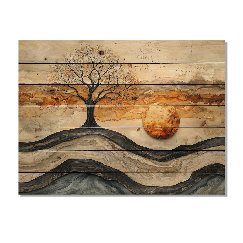 Abstraits arbres d'hiver sur la rivière Crystal Wood - Art mural en bois arbre de vie - sur bois de pin naturel