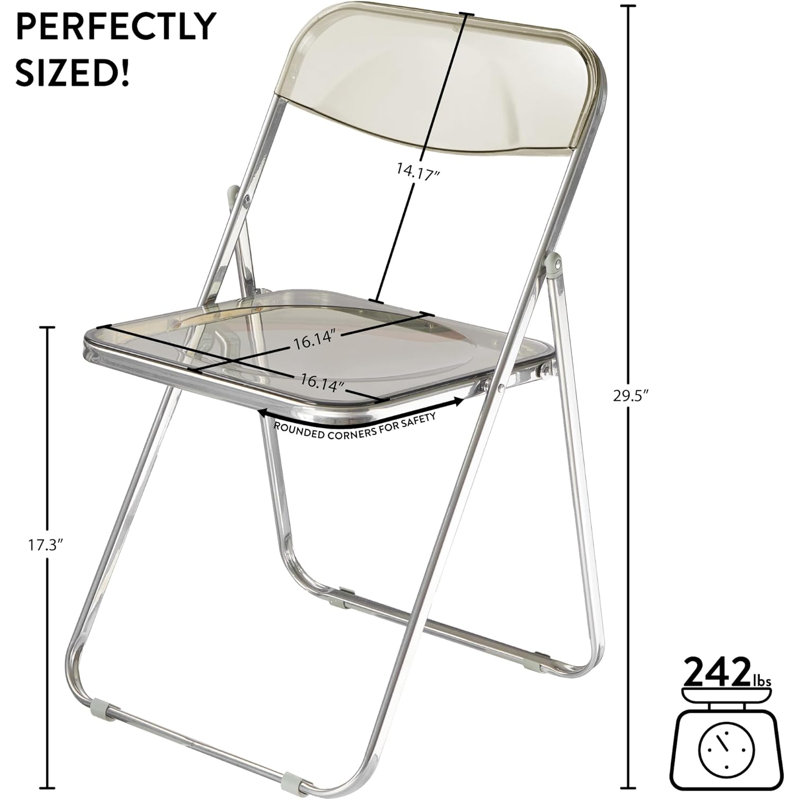 Chaise pliante en acrylique transparent avec structure chromée, Noir