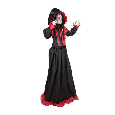 Haunted Hill Farm 5.5 ft Standing Double Face Lady Halloween Animatronic with Turning Head and Red and White LED Eyes