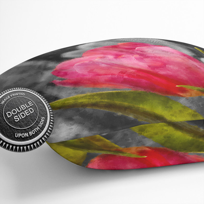 Pink Tulip Flower Painting Square Throw Cushion, 40cm H x 40cm W x 15cm D