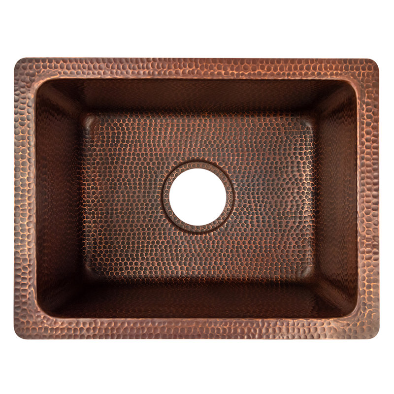 17" Rectangle Hammered Copper Bar/Prep/Laundry/Utility Sink w/ 3.5" Drain Opening