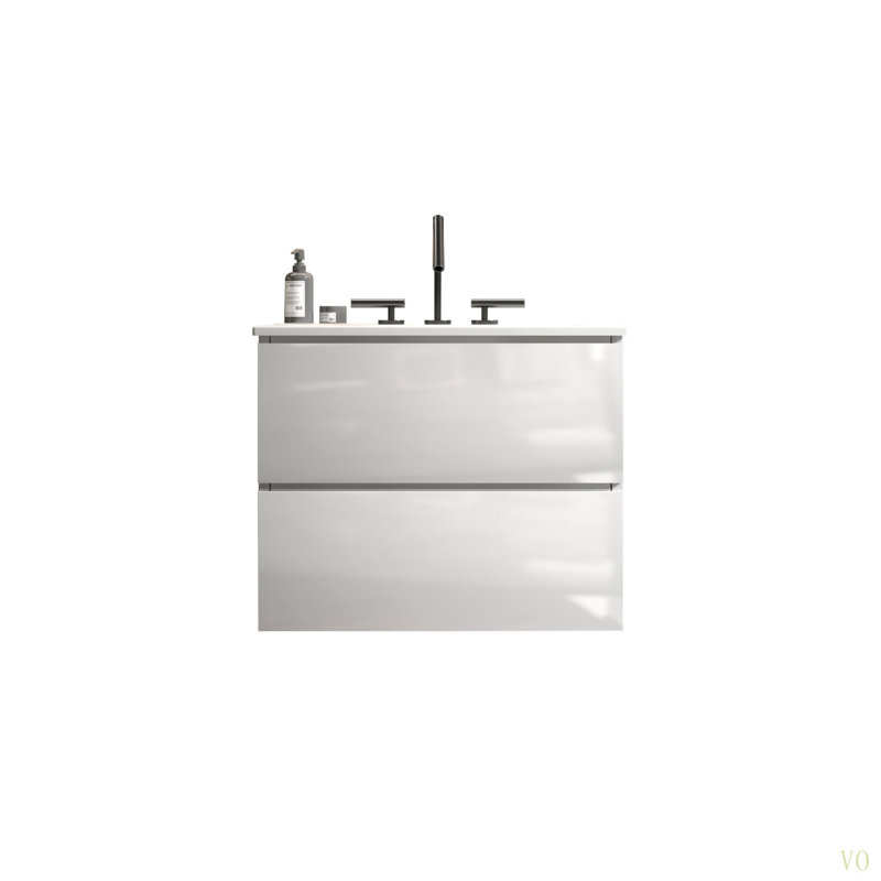 Meuble-lavabo mural 24 po avec lavabo en céramique brillant avec trois trous de robinet, grand meuble-lavabo flottant pour salle de bain, lavabo une pièce sans drain, pré-assemblé