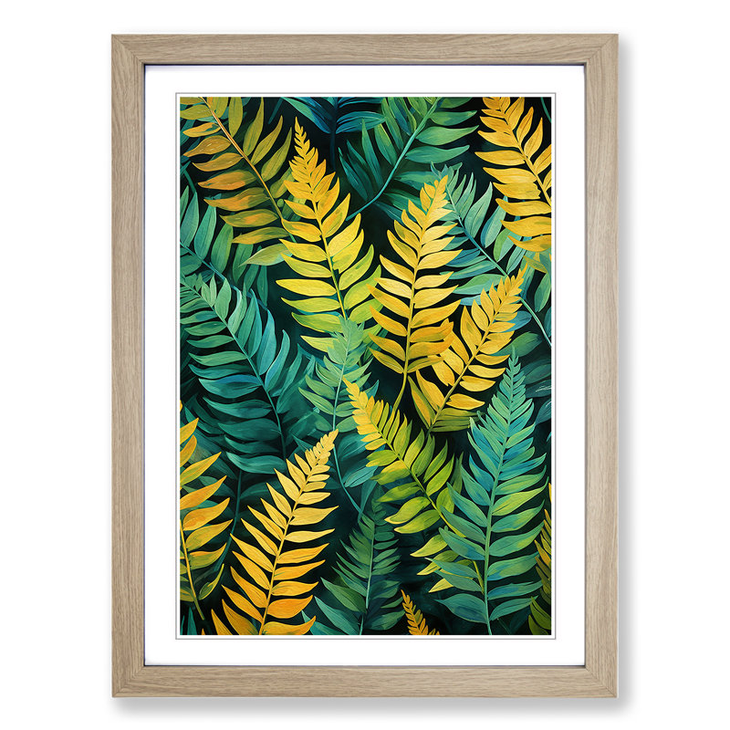 Fern Leaf Expressionism No.3 - Single Picture Frame Print on Wood, Oak, 64cm H x 46cm W x 2cm D