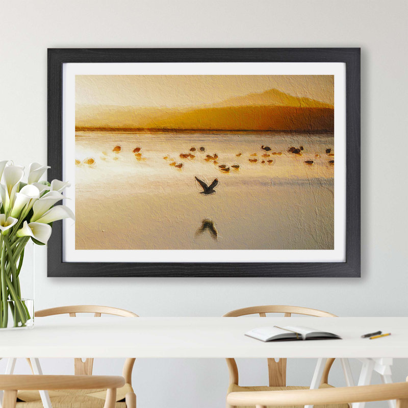 Birds on The Beach - Framed Print, 33cm H x 45cm W x 2cm D, Black