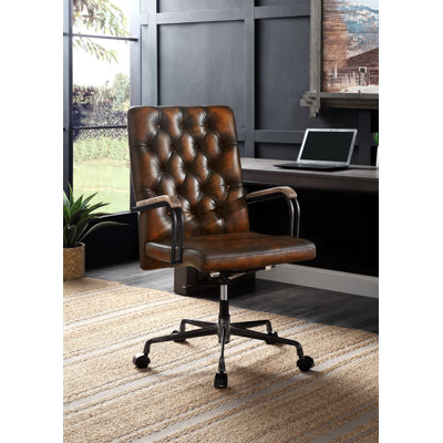 Chaise de bureau pivotante en cuir fleur brun
