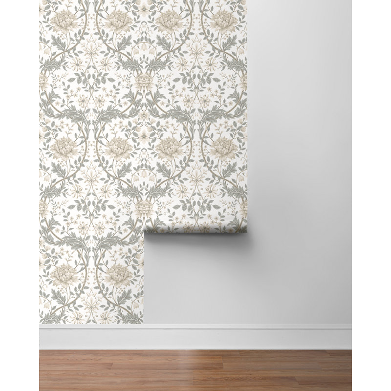 Papier peint pré-encollé à motif de chèvrefeuille ivoire et gris Winston Porter Designs, Ivoire