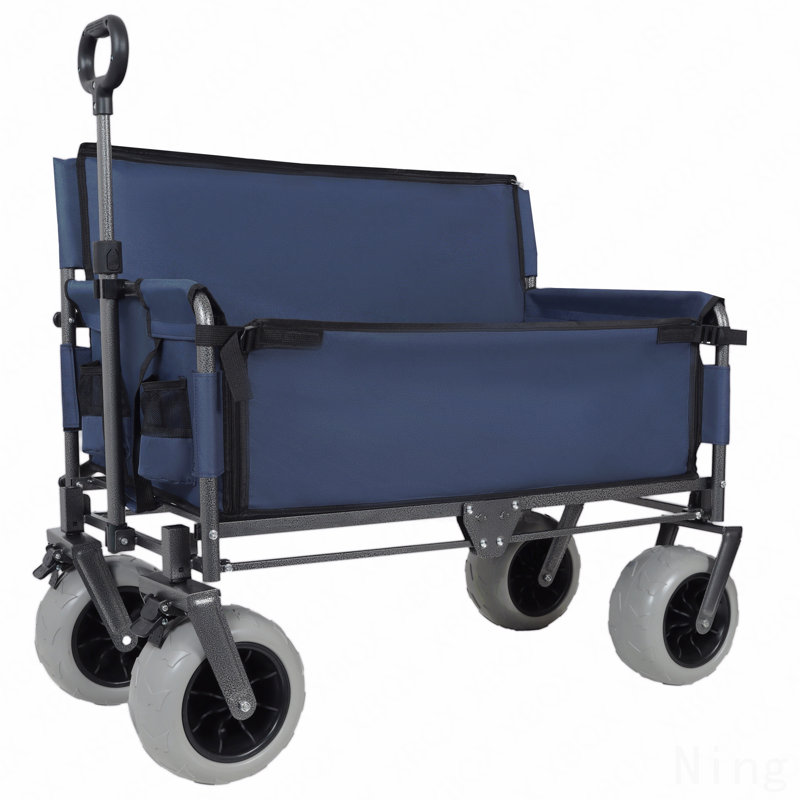 Chariot pliant 3 en 1 avec siège de banc - capacité de 500 lb, pneus de plage 9 po x 4 po pour le camping et la plage, bleu foncé