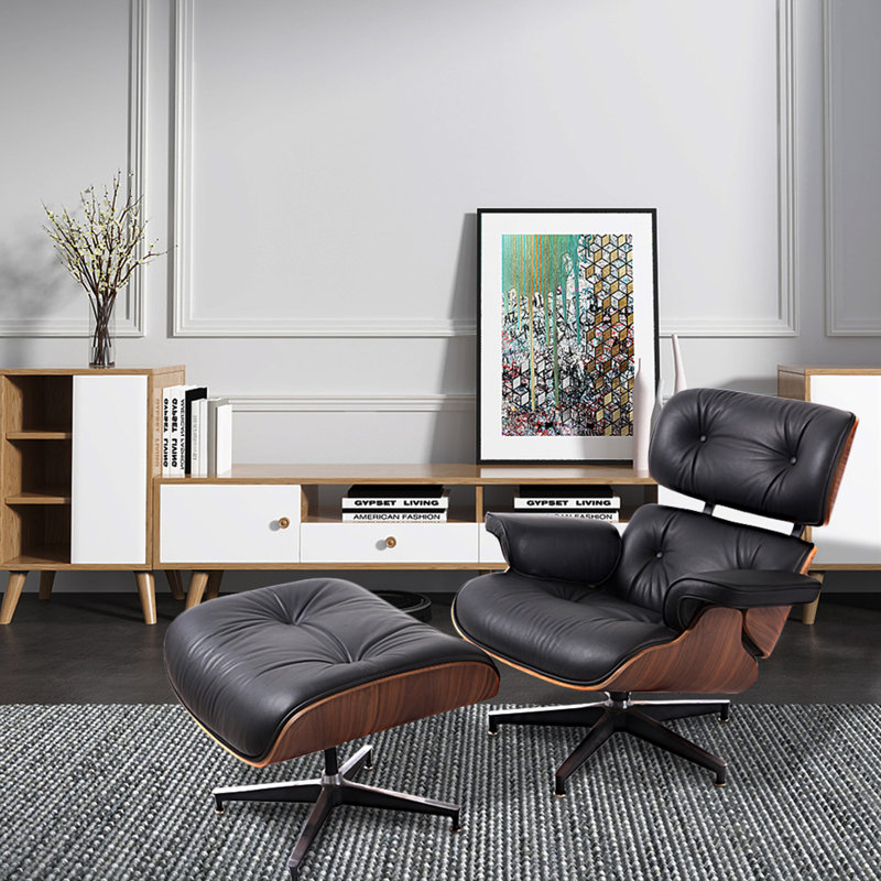 Raivo Upholstered Swivel Accent Chair, Black Leather