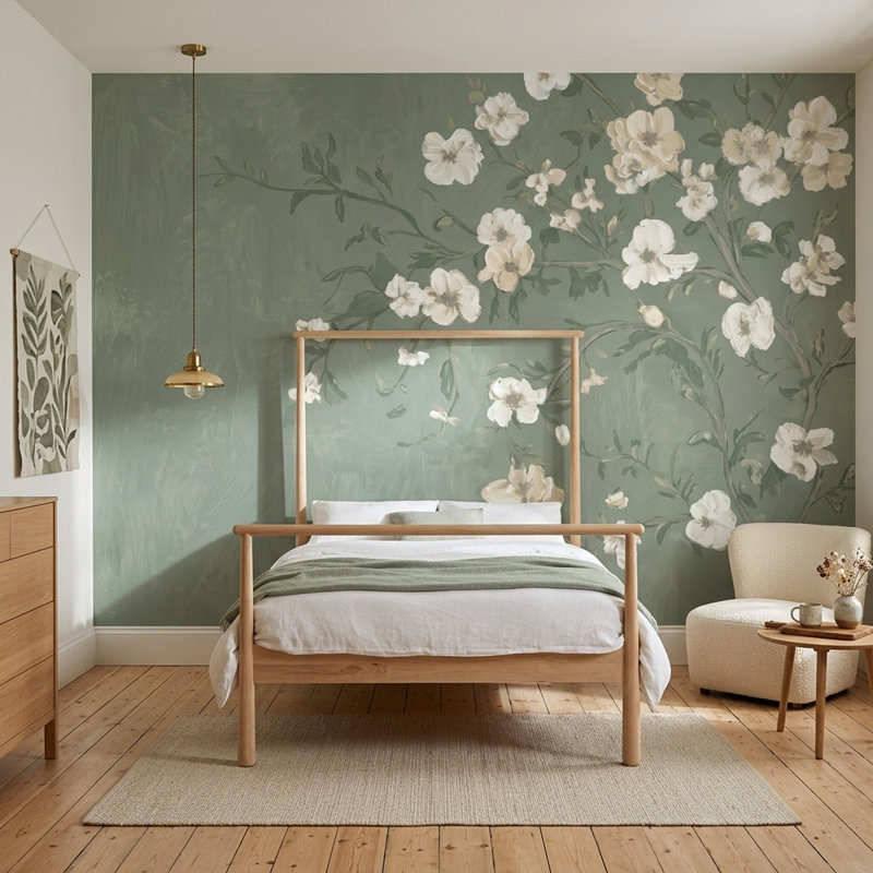 Murale botanique sauge vert, 120 po x 96 po, Non tissé