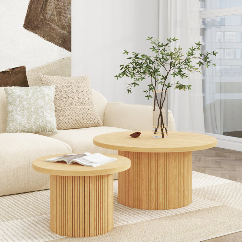Solid Coffee Table Side Table Set, Natural