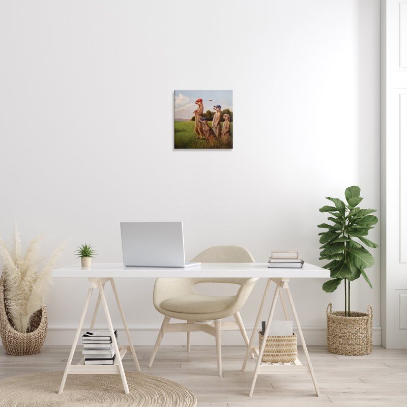 Suricates jouant au golf, impression sur toile, H 17 po x l 17 po