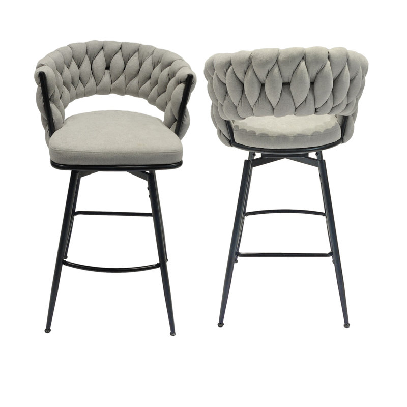 Tabourets de bar rembourrés Celie, 2, Noir, Gris clair